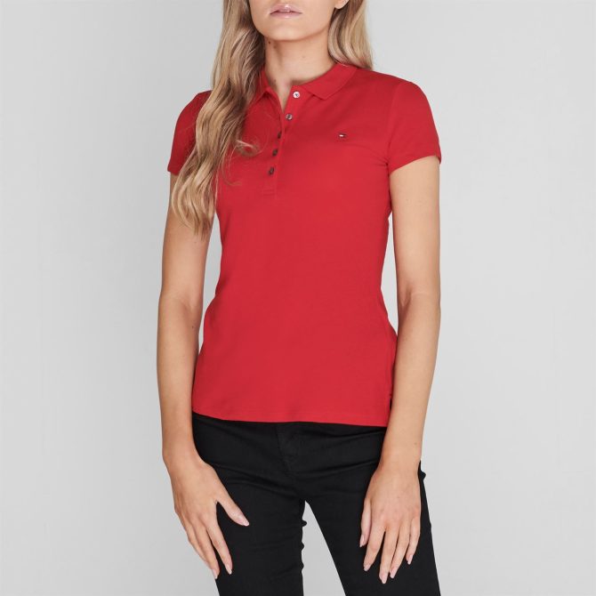 Heritage Short Sleeve Slim Fit Polo Shirt Ladies Tommy Hilfiger Shoping Model - Image 2