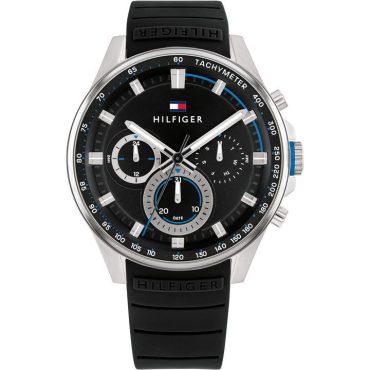 Gents Tommy Hilfiger Stainless Steel Black Silicone Watch Sale Merchandise