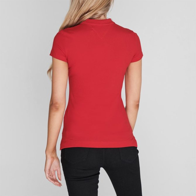 Heritage Short Sleeve Slim Fit Polo Shirt Ladies Tommy Hilfiger Shoping Model - Image 3