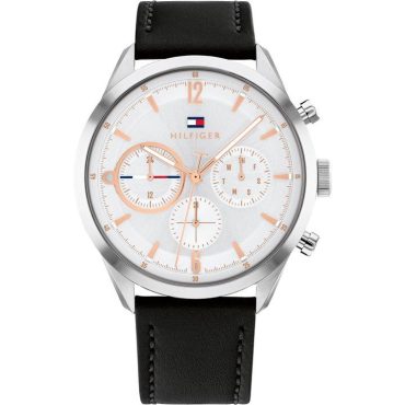 Gents Tommy Hilfiger Stainless Steel Black Leather strap watch Free Delivery